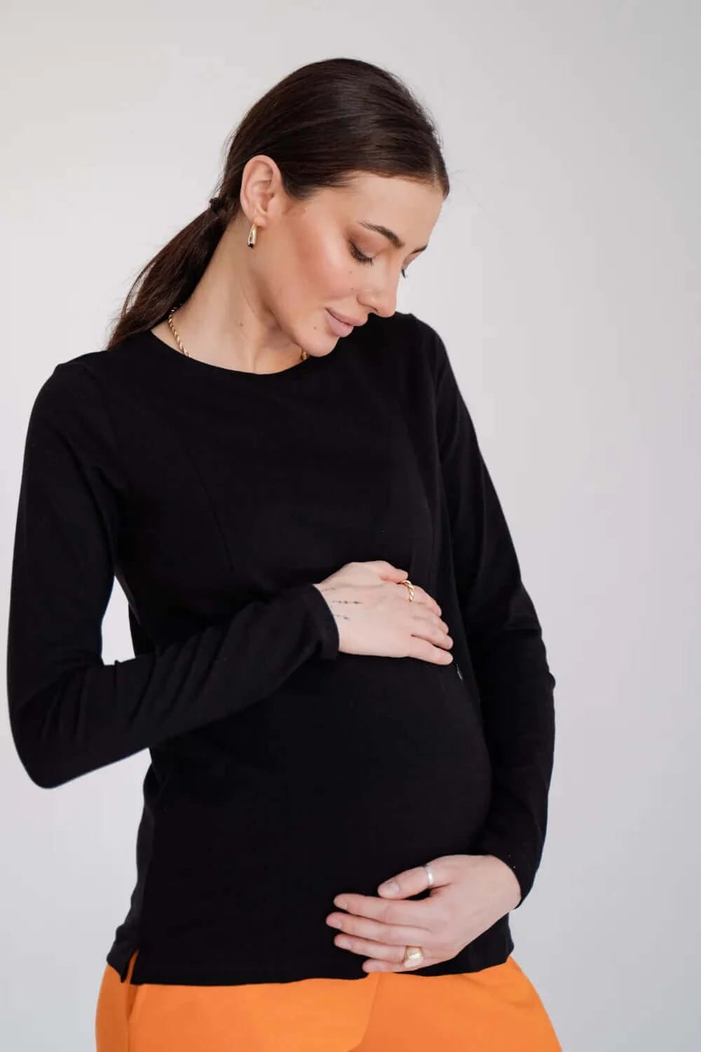 Basic Long Sleeve Cotton Sweater for Pregnant and Nursing Moms 4374041