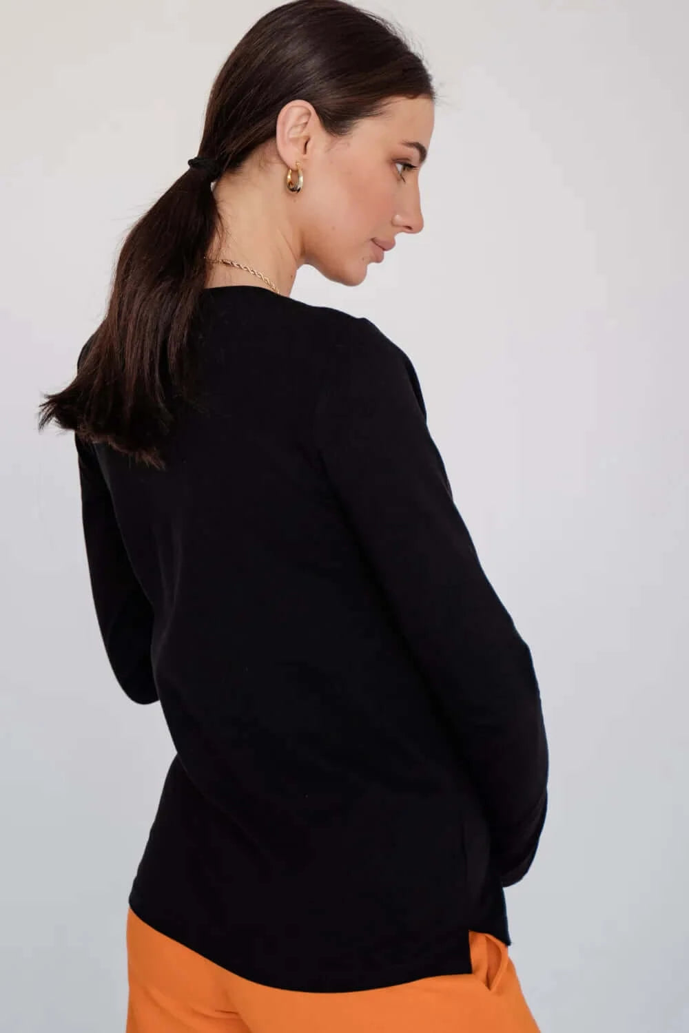 Basic Long Sleeve Cotton Sweater for Pregnant and Nursing Moms 4374041