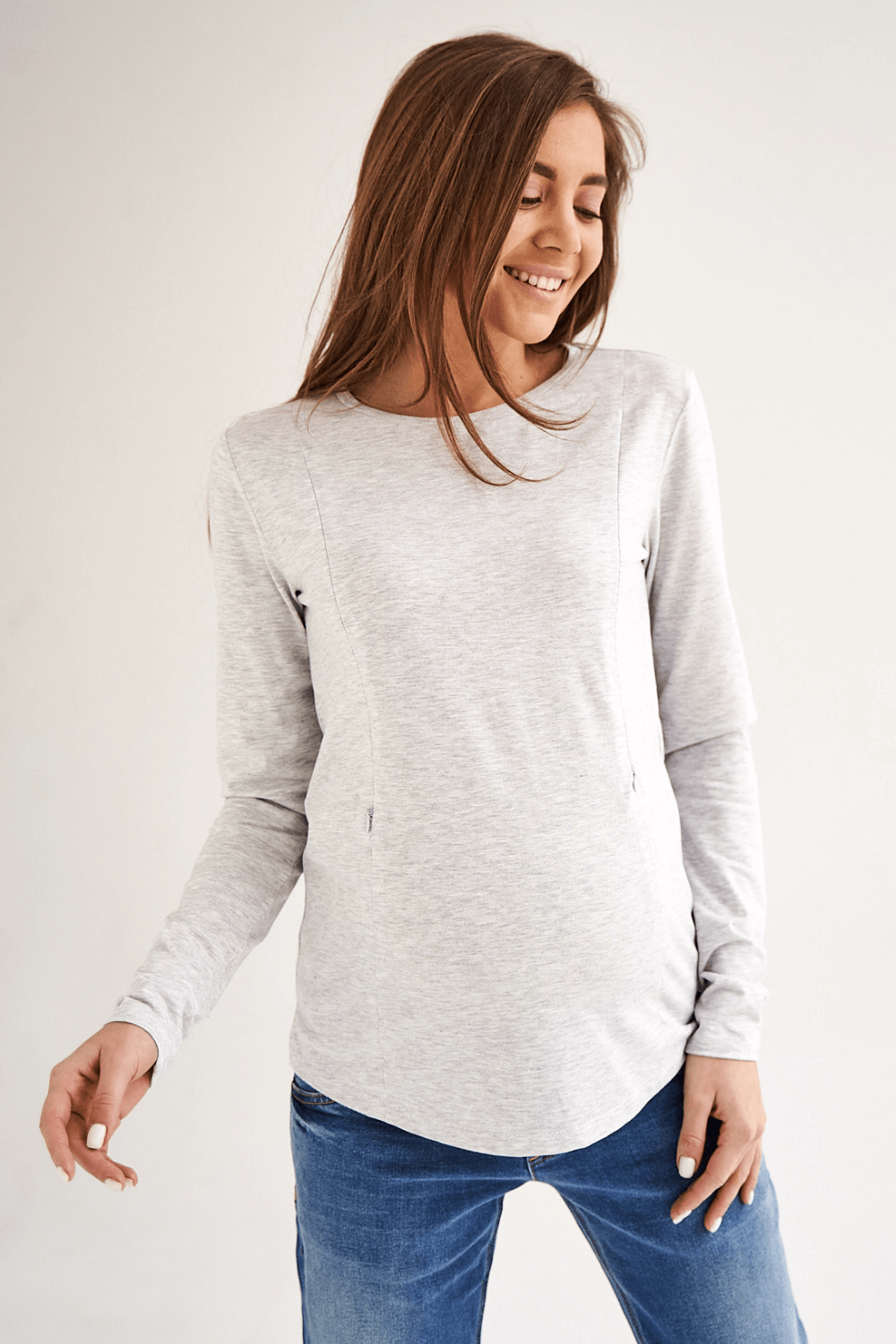 Basic Long Sleeve Cotton Sweater for Pregnant and Nursing Moms 4374041