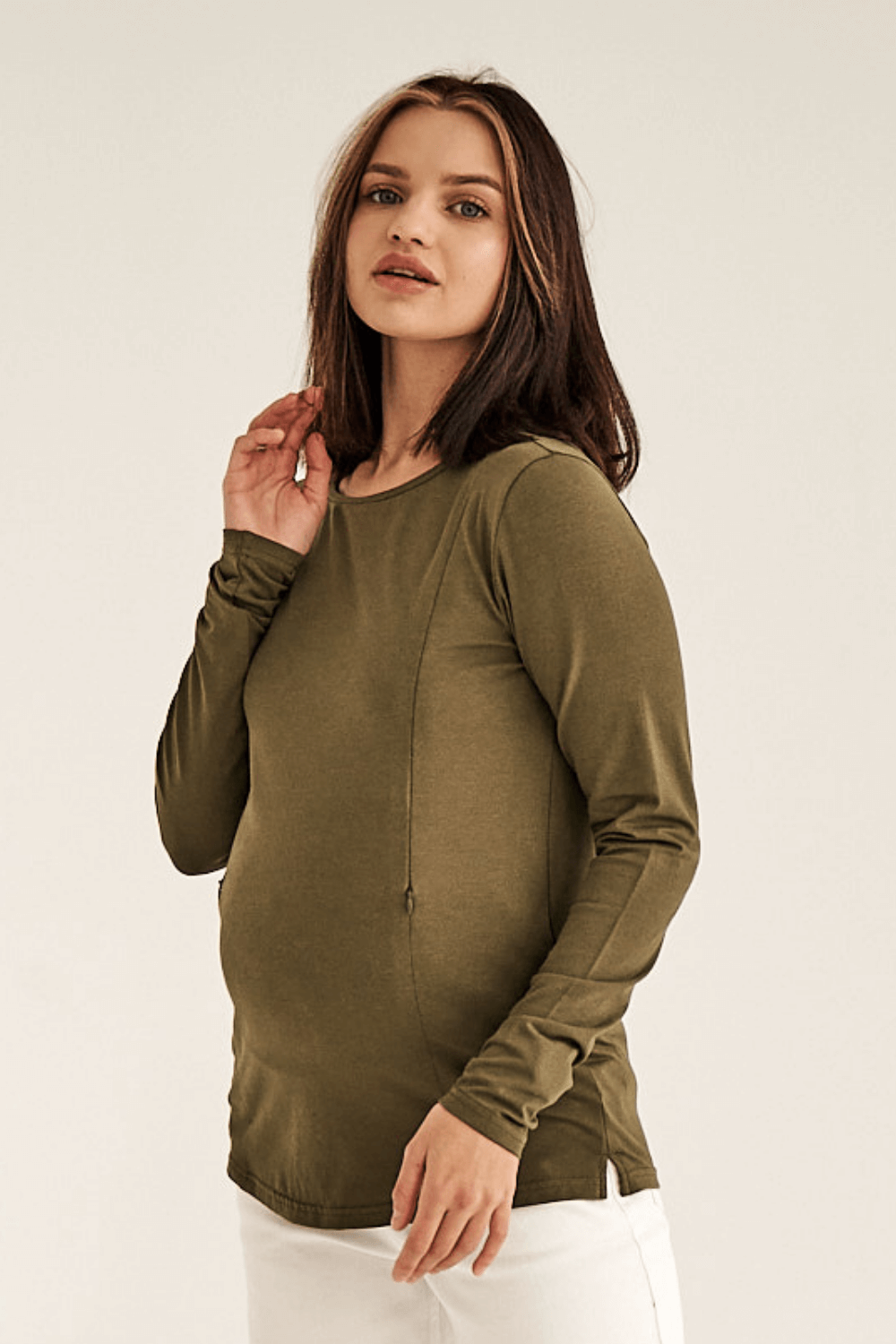 Basic Long Sleeve Cotton Sweater for Pregnant and Nursing Moms 4374041