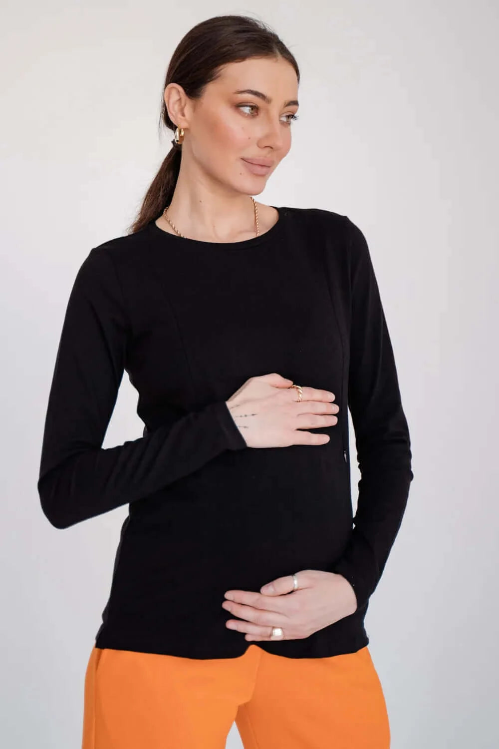 Basic Long Sleeve Cotton Sweater for Pregnant and Nursing Moms 4374041