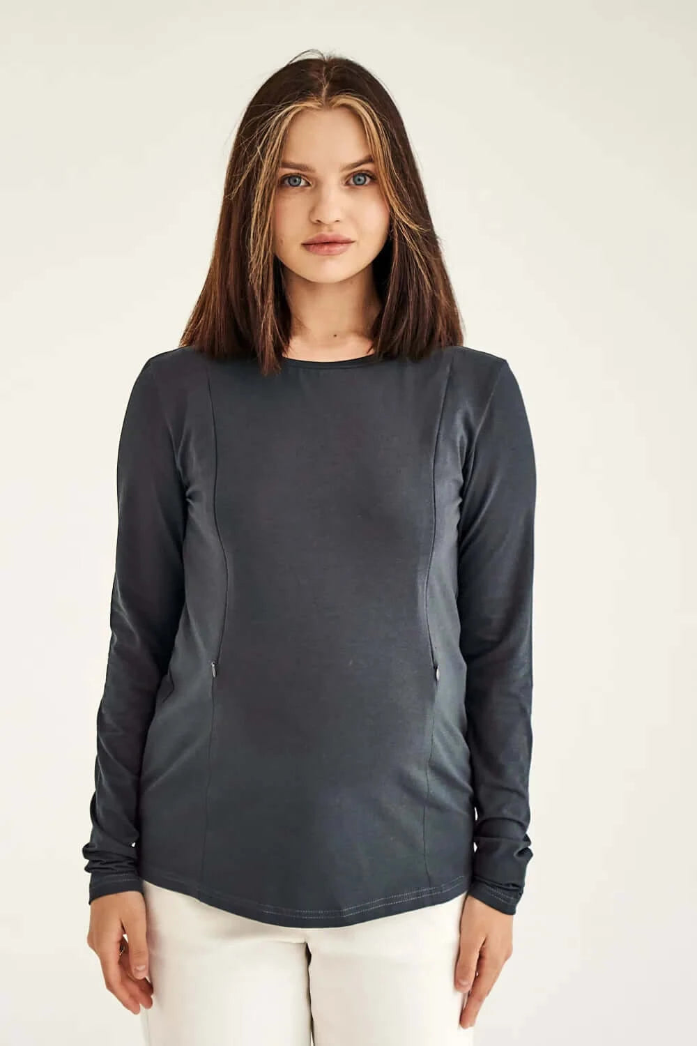 Basic Long Sleeve Cotton Sweater for Pregnant and Nursing Moms 4374041