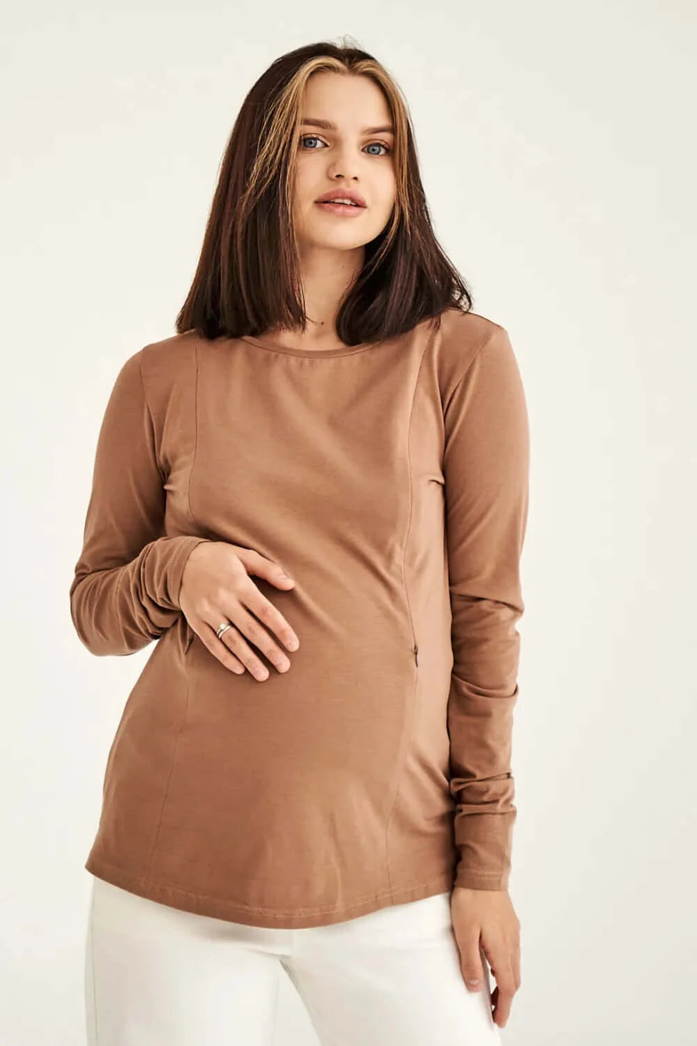 Basic Long Sleeve Cotton Sweater for Pregnant and Nursing Moms 4374041