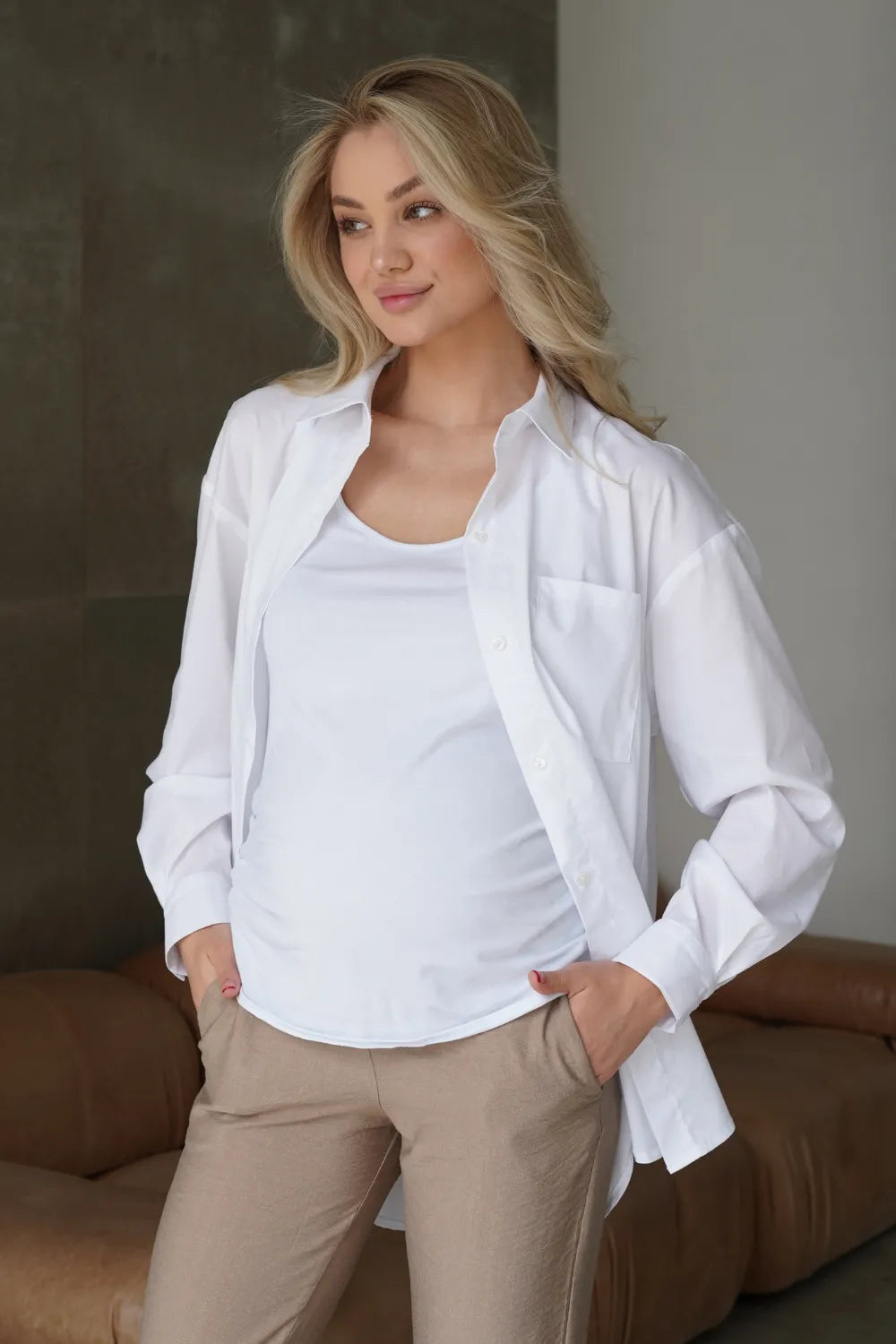 Maternity Oversized Basic White Blouse (Shirt) 2101765