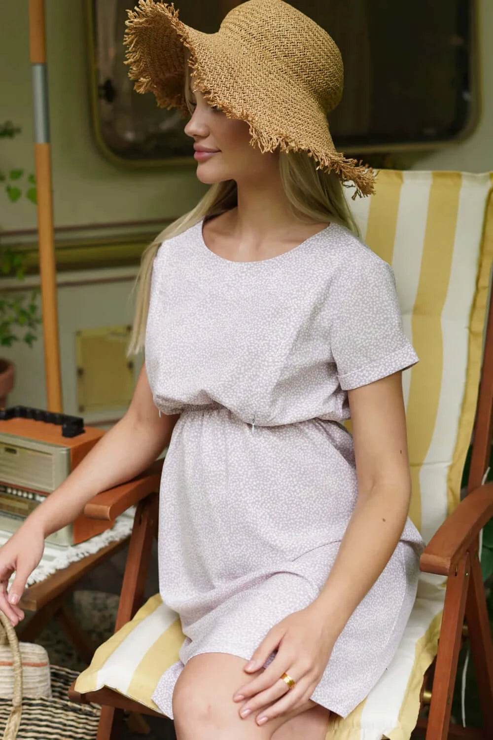 White Maternity Dress with Nursing Zipper