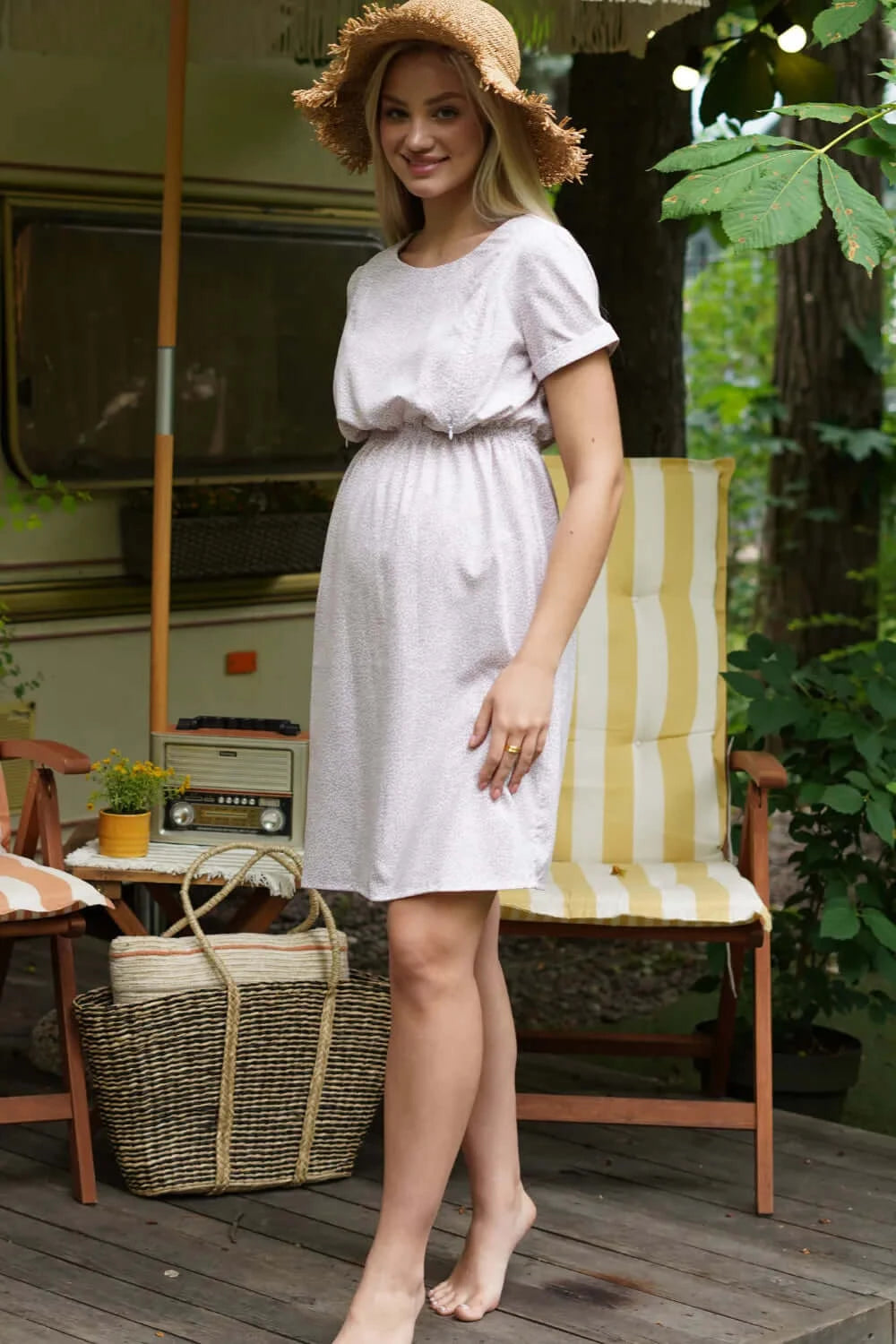 White Maternity Dress with Nursing Zipper