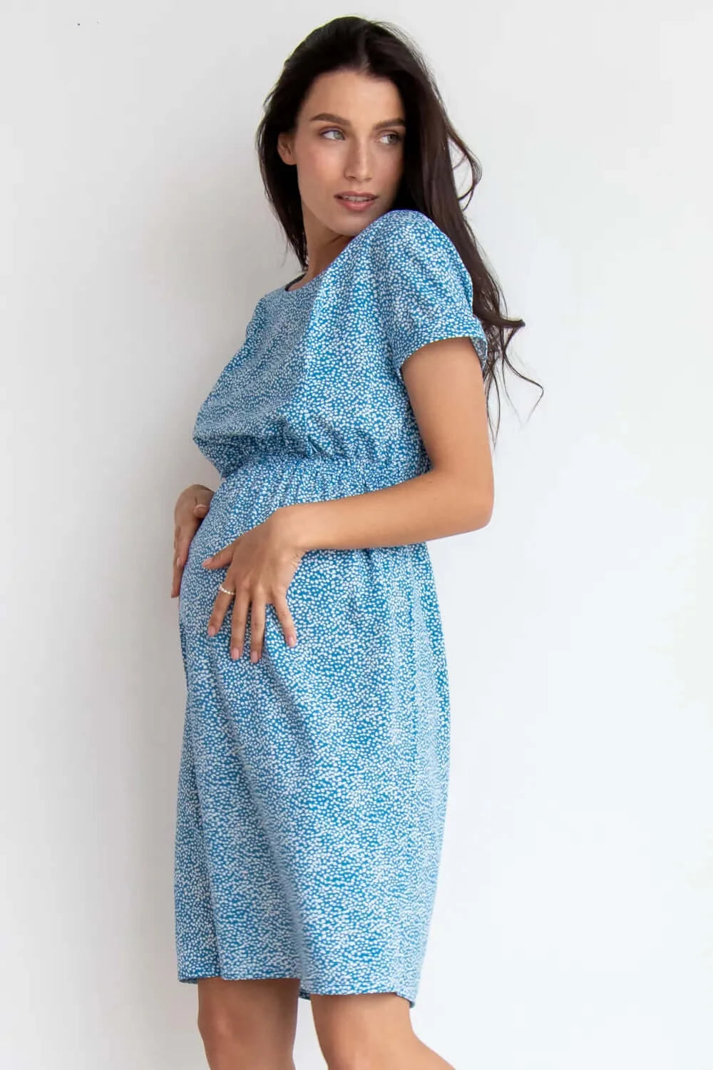 Blue Maternity Dress with Nursing Zipper
