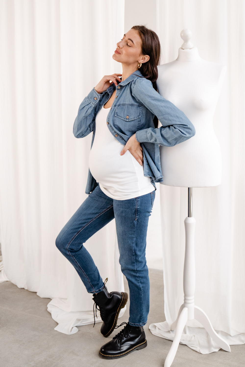 Maternity Classic Cut Denim Blouse (Shirt)