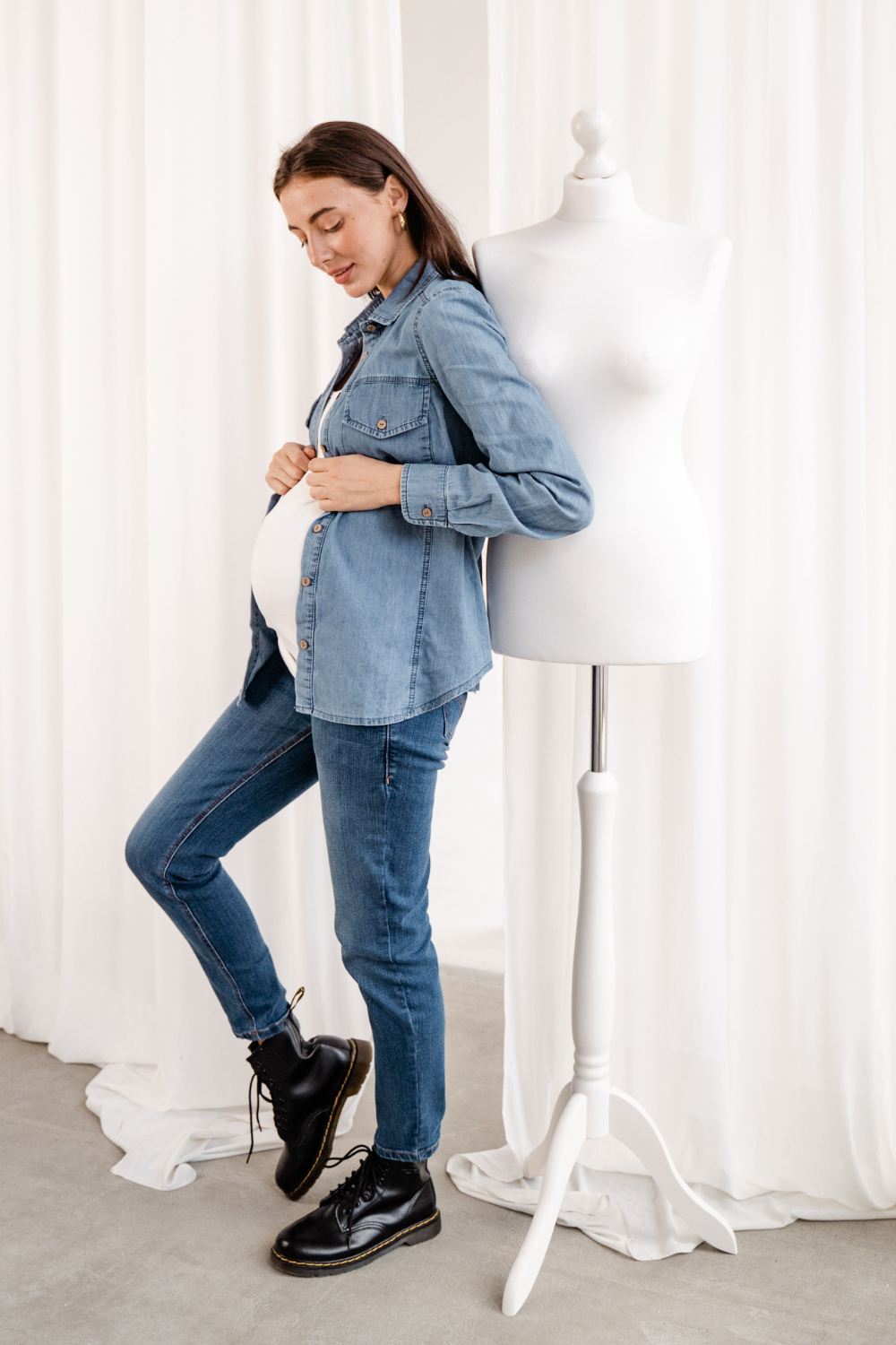 Maternity Classic Cut Denim Blouse (Shirt)