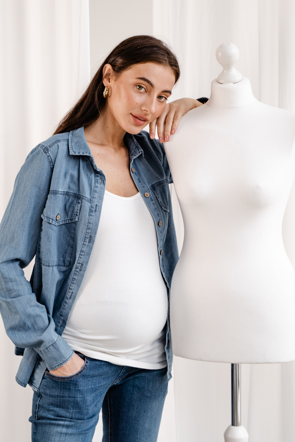 Maternity Classic Cut Denim Blouse (Shirt)