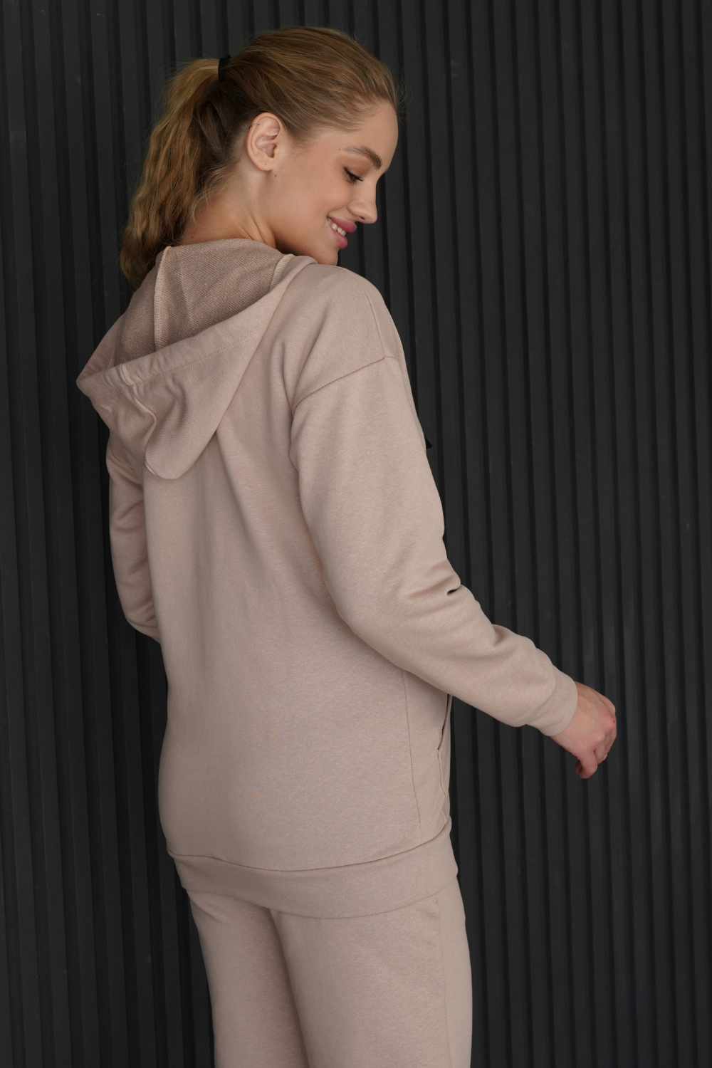 Zip Hoodie with Straight Fit in Natural Cotton for Pregnant and Nursing Moms 4304114