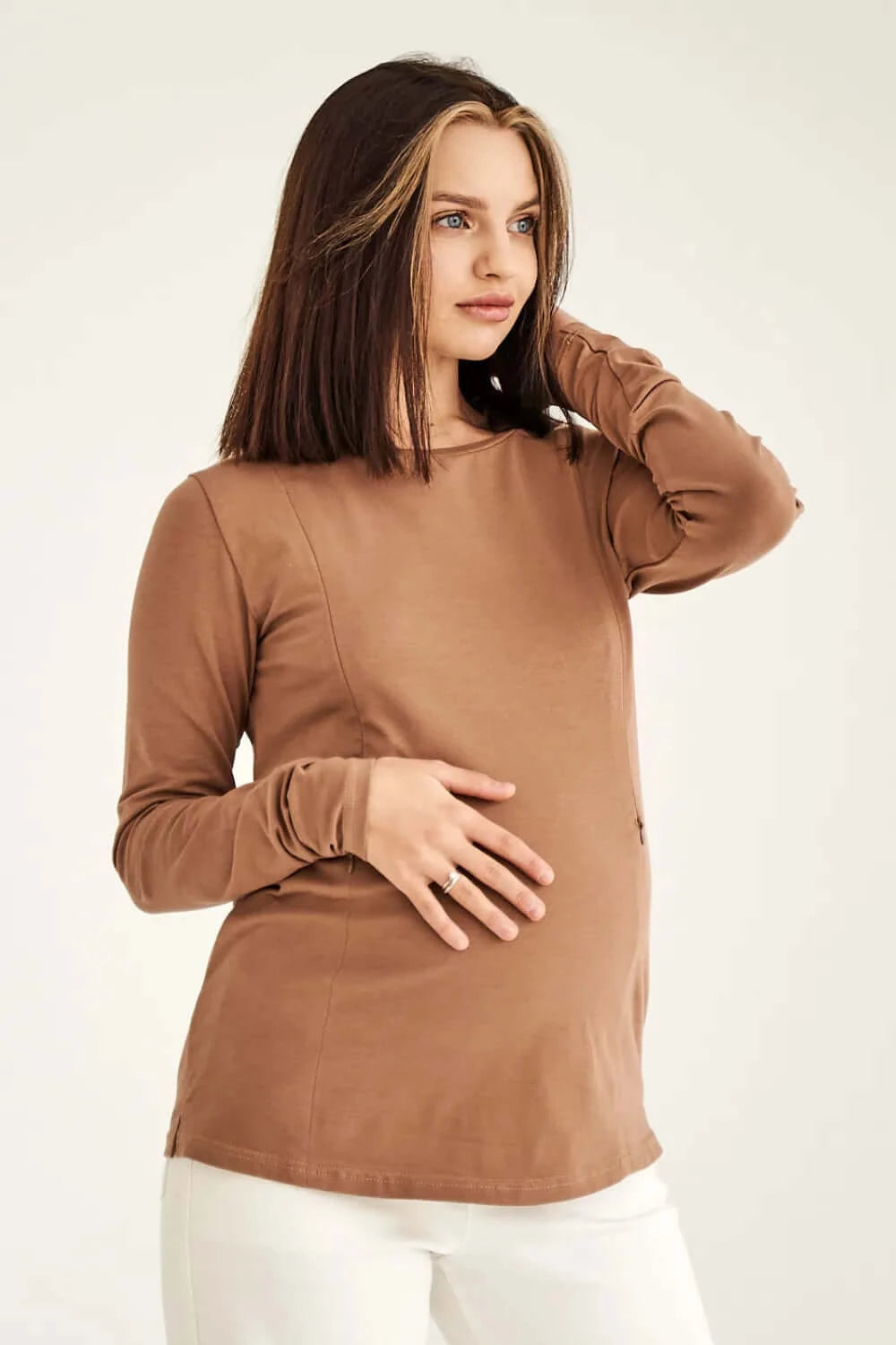 Basic Long Sleeve Cotton Sweater for Pregnant and Nursing Moms 4374041