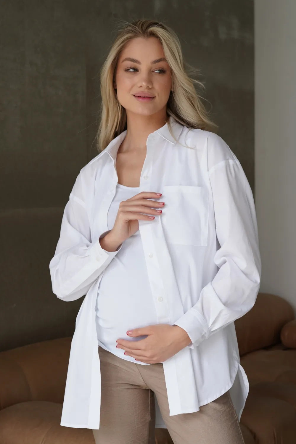 Maternity Oversized Basic White Blouse (Shirt) 2101765